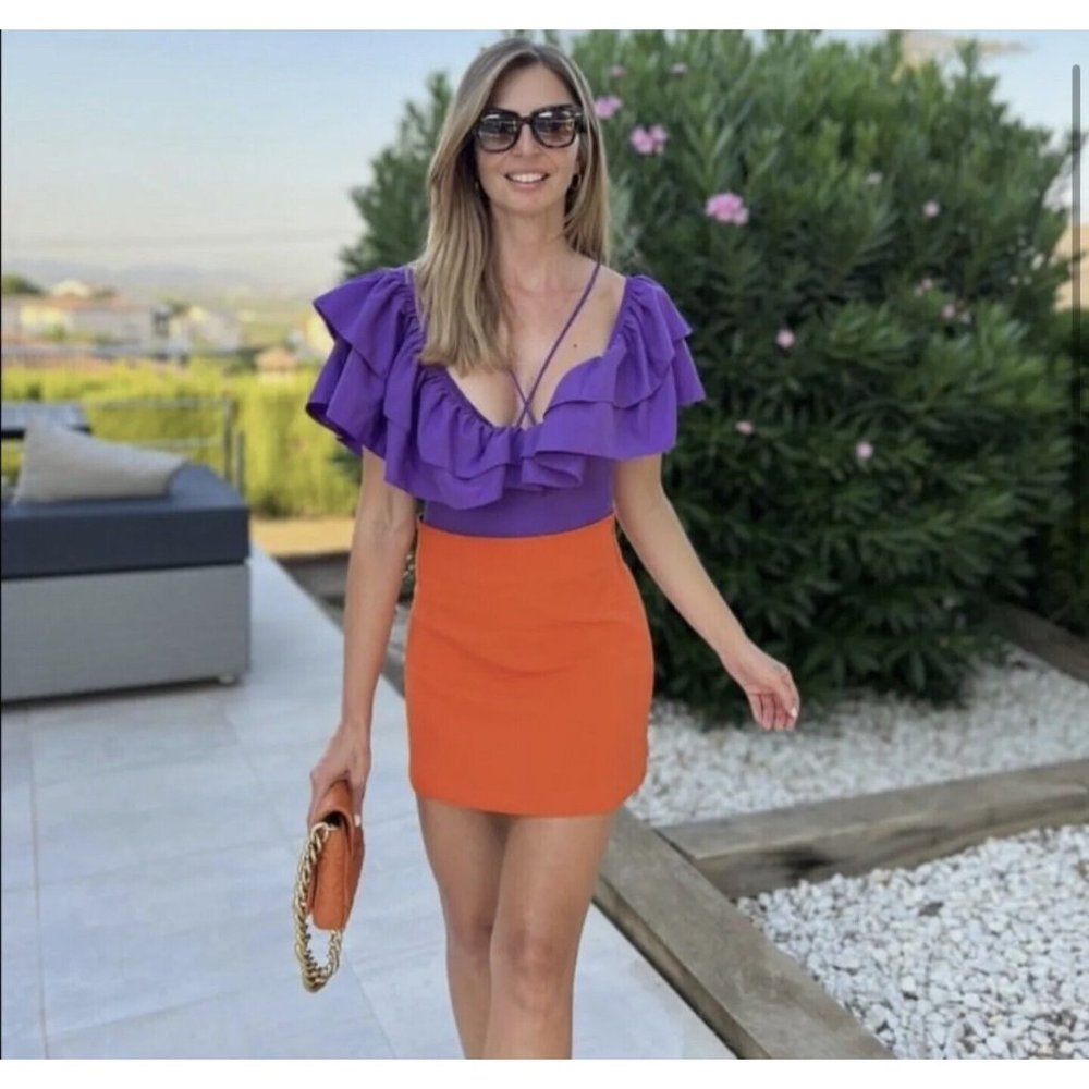 Purple and Orange Ruffle Swim Dress